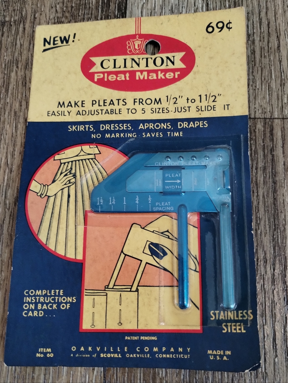 Vintage 19610Clinton Pleat Maker in Blue Stainless Steel #60 NOS Made In USA